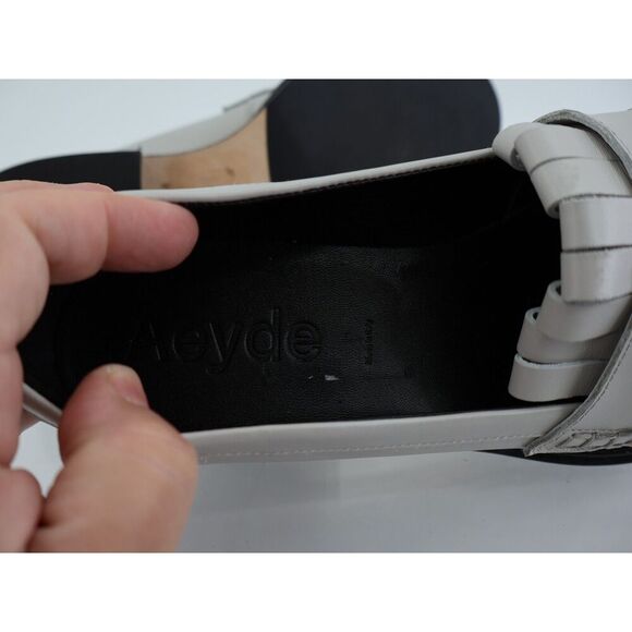 AEYDE Eryn Tassel Loafer Slip Up Size 40 9 Grey Leather Slip on Block Heel - Picture 10 of 13